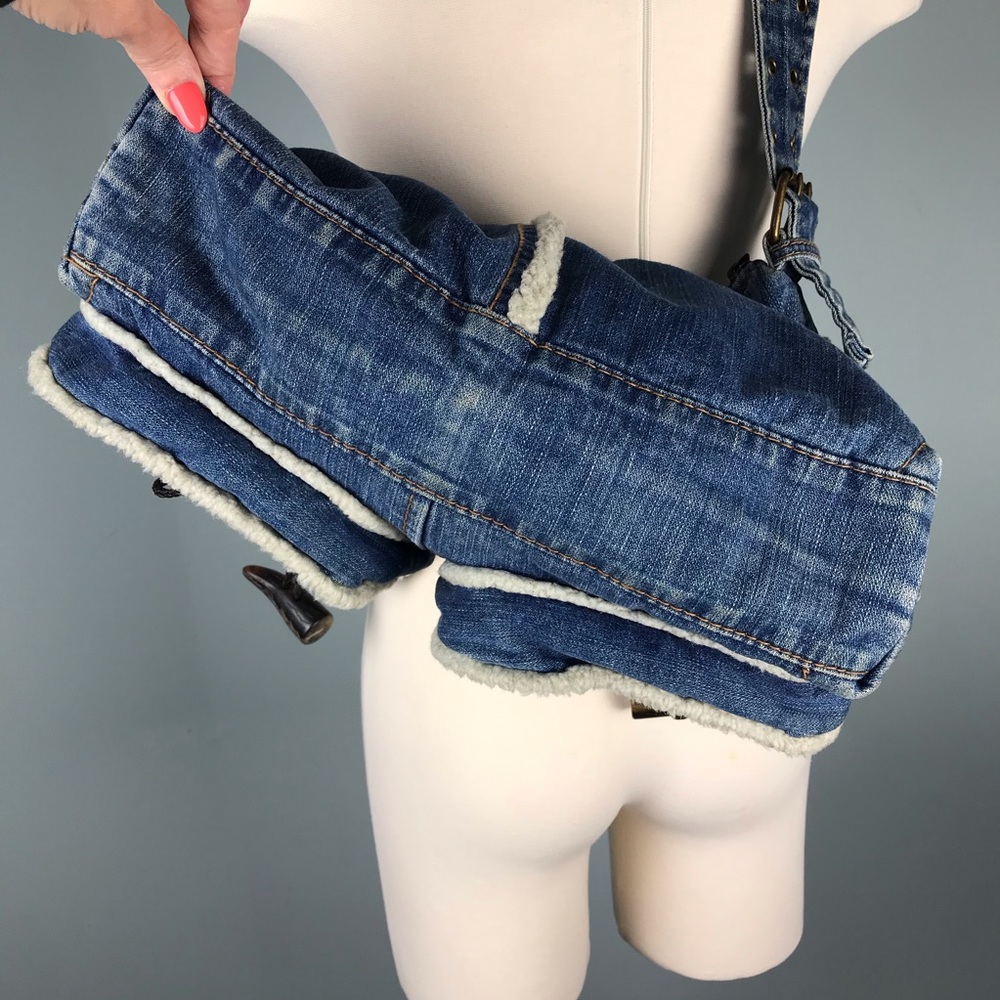 Gap 1969 Blue Denim Shearling Hobo Bag Jean Purse - Picture 8 of 14